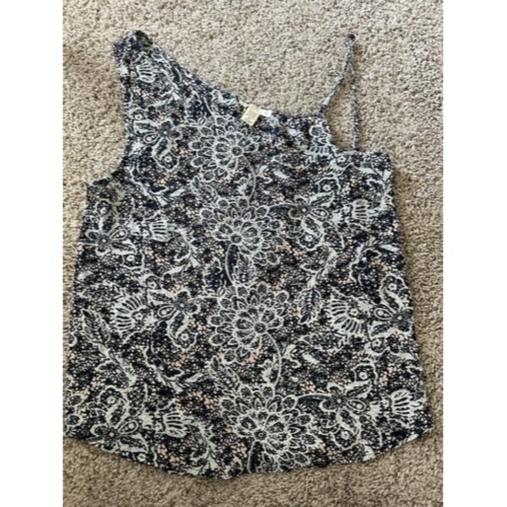 Seven Sisters Womens Blue Floral One Shoulder Blue Top Size XL Pull Over Casual
